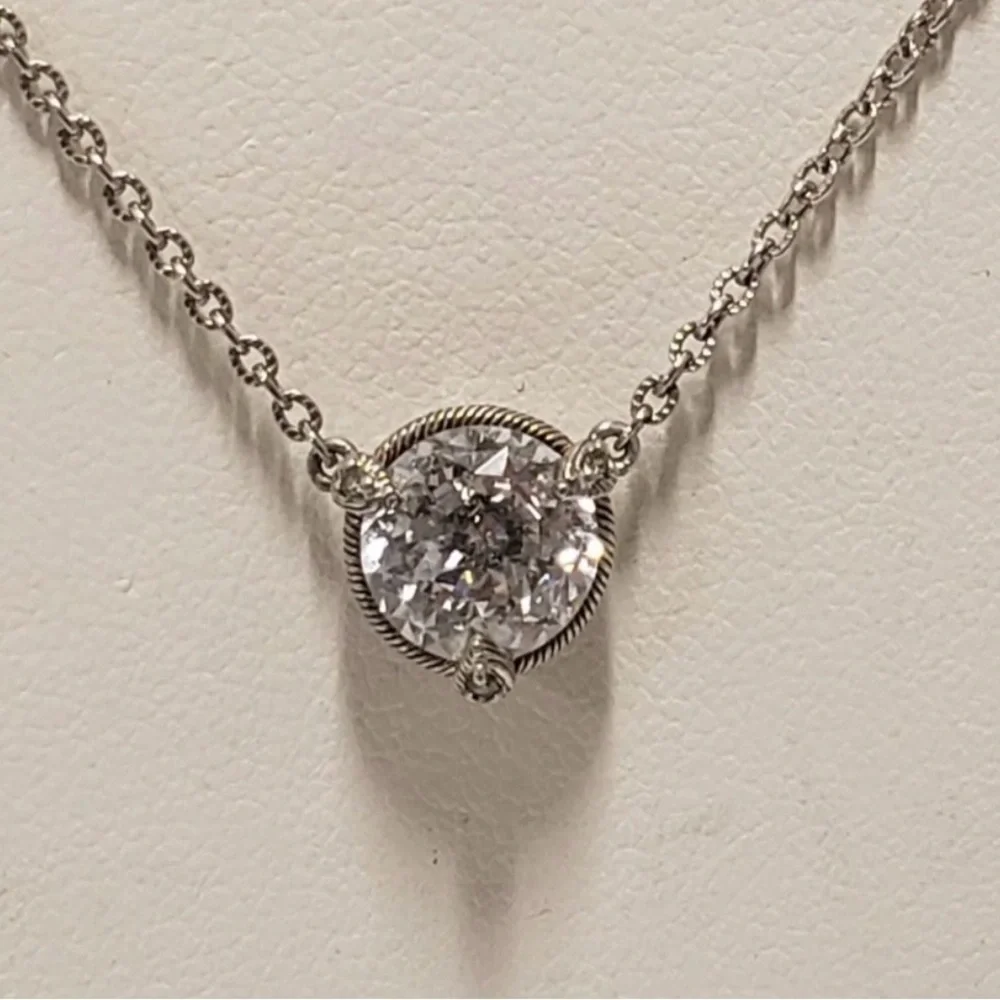 ⚜️JUDITH RIPKA STERLING SILVER SOLITAIRE NECKLACE 1.9 cttw - Picture 3 of 5